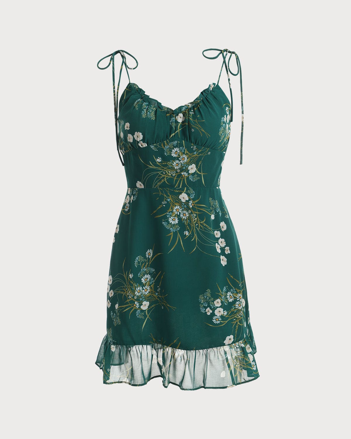 The Green Tie Shoulder Ruffle Floral Mini Dress & Reviews - Green ...