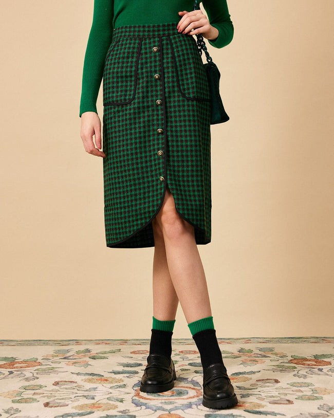 Green plaid clearance midi skirt