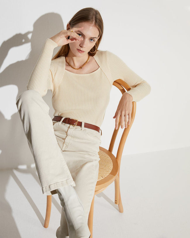 The Ribbed Front Cutout Knitwear