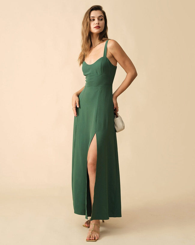 Montego Green Satin Side Slit Dress – Miss Circle