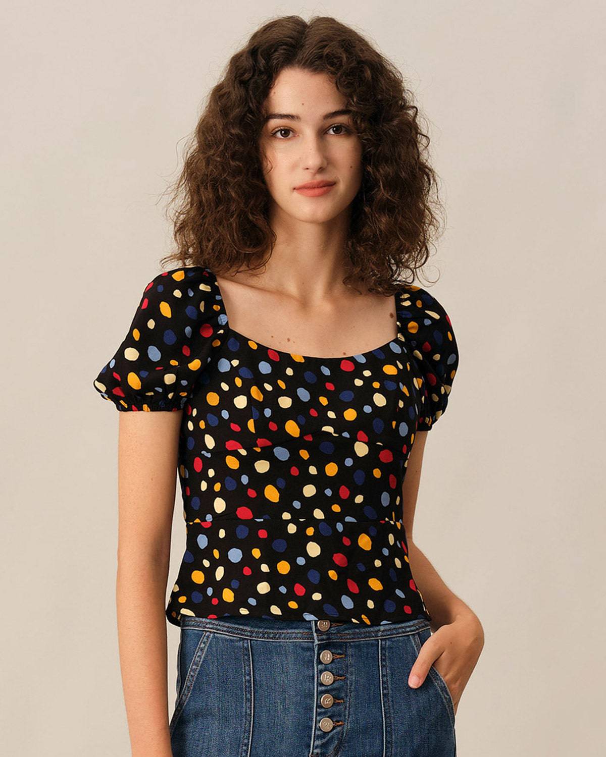 The Polka Dot Puff Sleeve Ruched Blouse