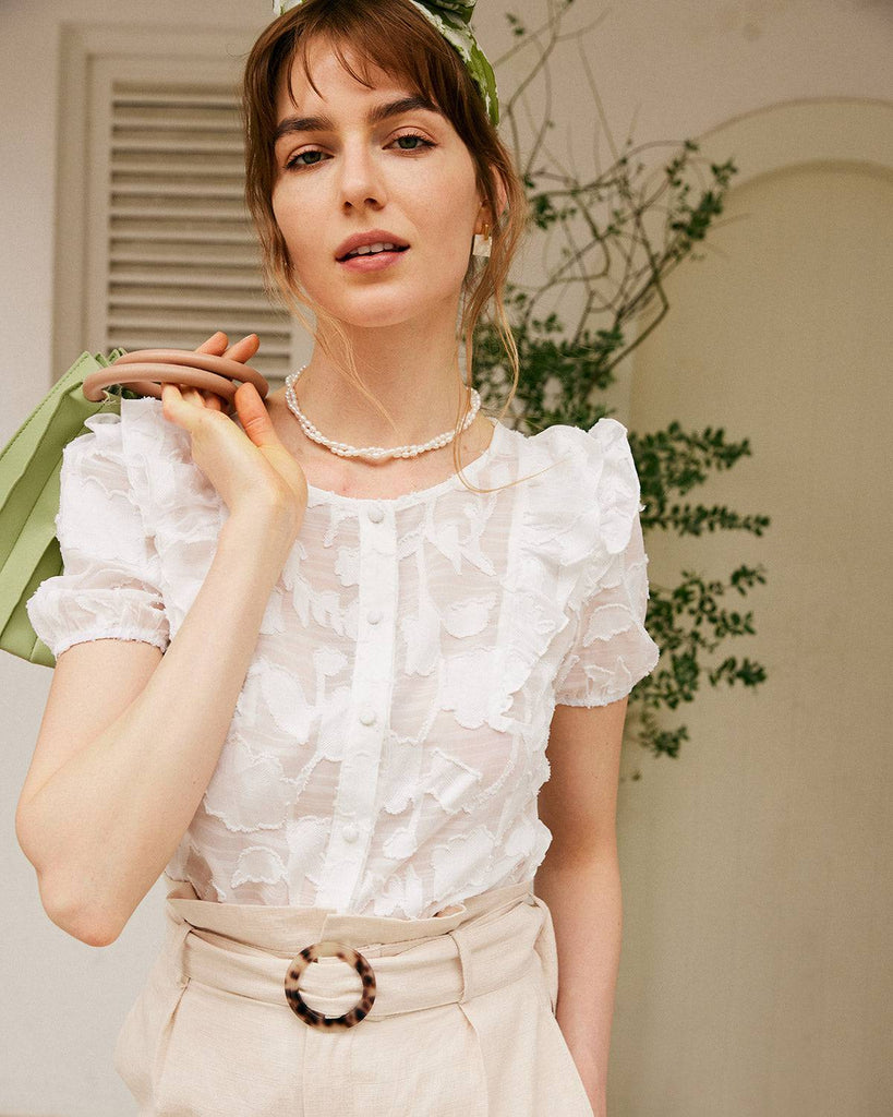 The See-through Jacquard Ruffle Blouse - RIHOAS