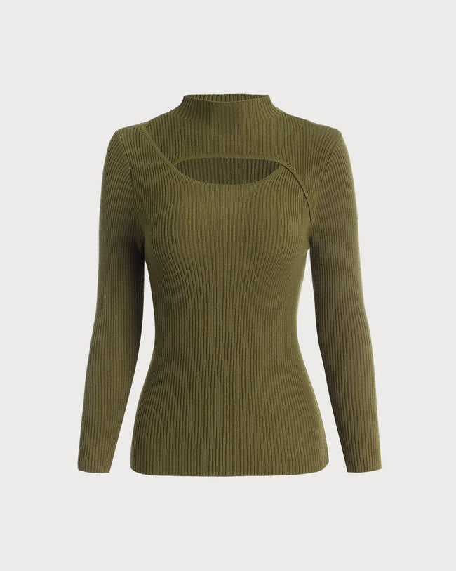 The Green Mock Neck Cut Out Knit Top