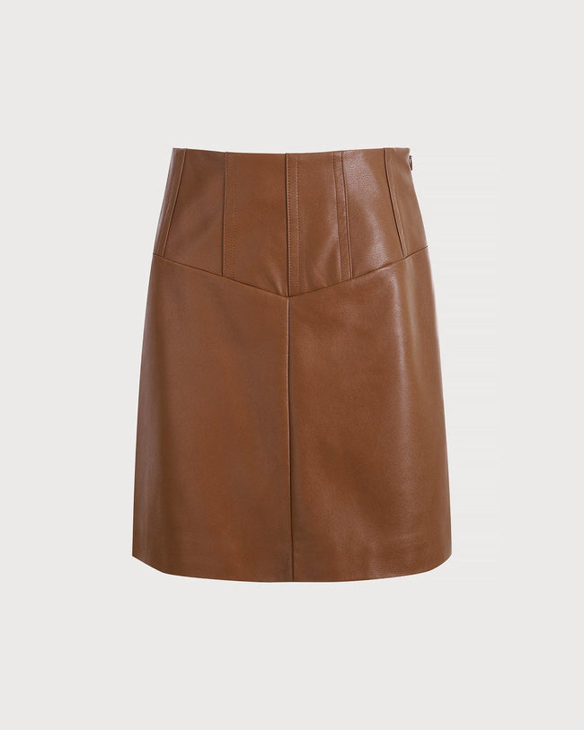 Women Leather PU Shorts Skirt High Waist Zip Ruffle Slim Short