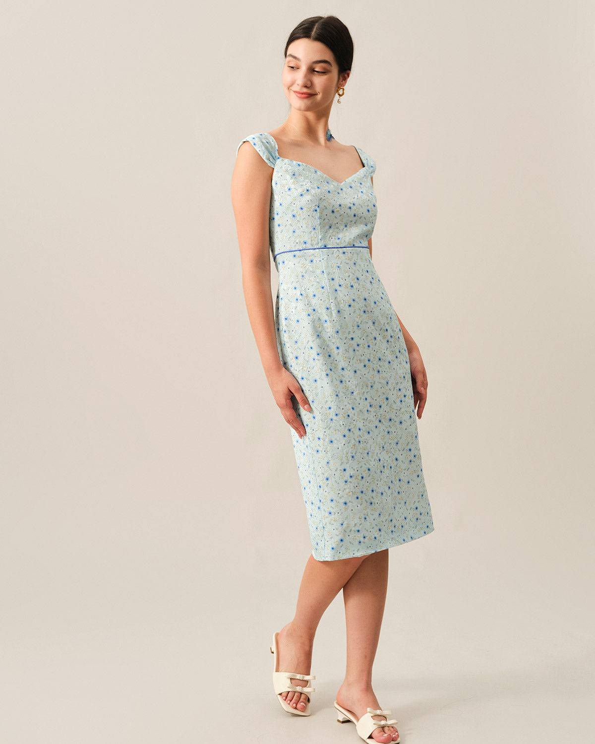 The Floral Jacquard Midi Dress - Floral Jacquard Midi Sleeveless