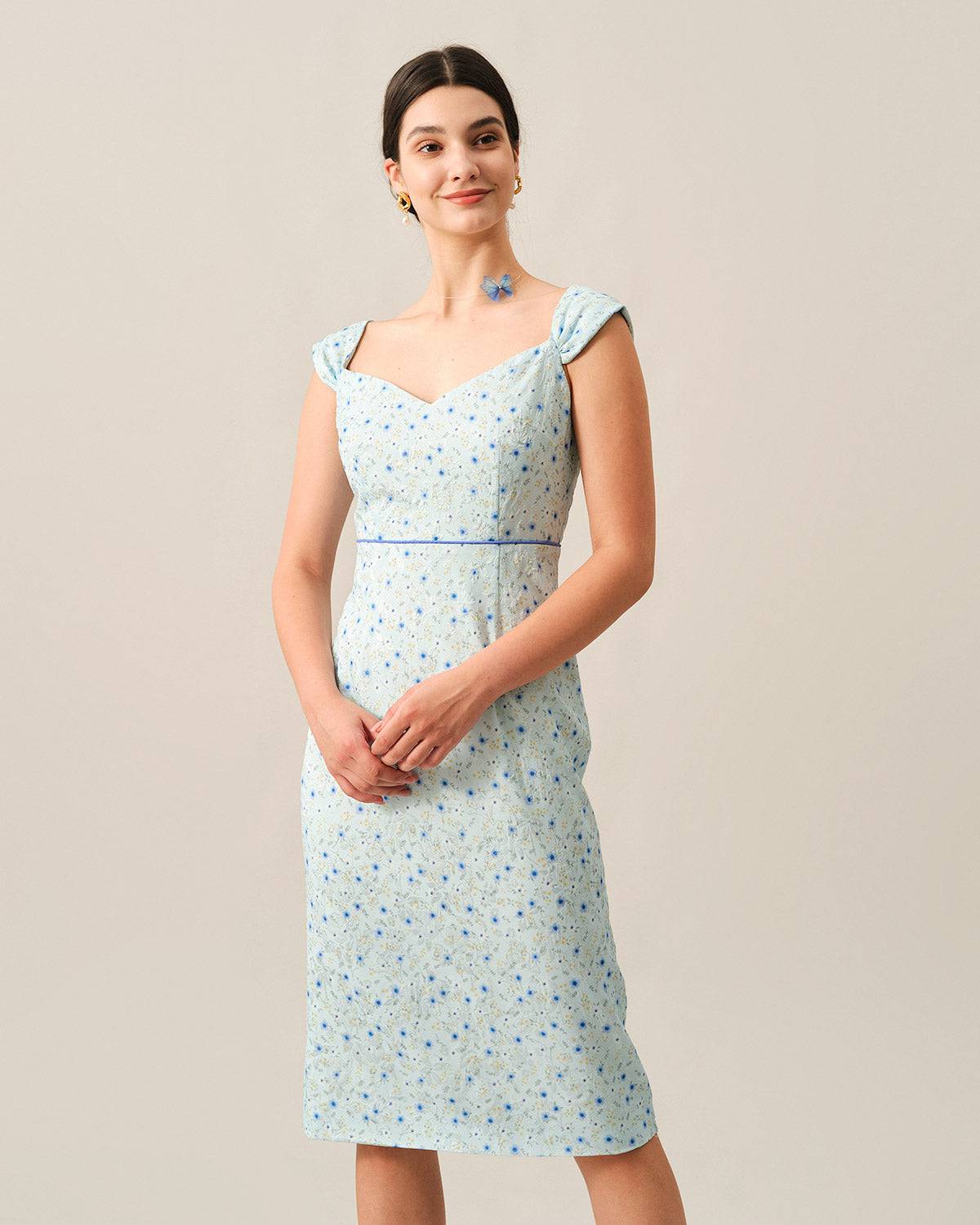 The Floral Jacquard Midi Dress - Floral Jacquard Midi Sleeveless