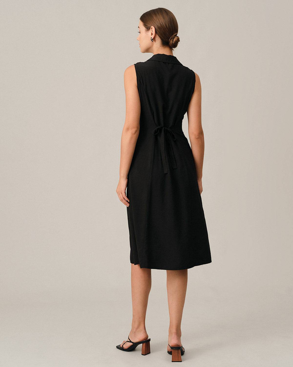 The Black V-Neck Tunic Sleeveless RIHOAS Black - Solid Neck Dress Black Midi Midi Dresses Dress | - - V