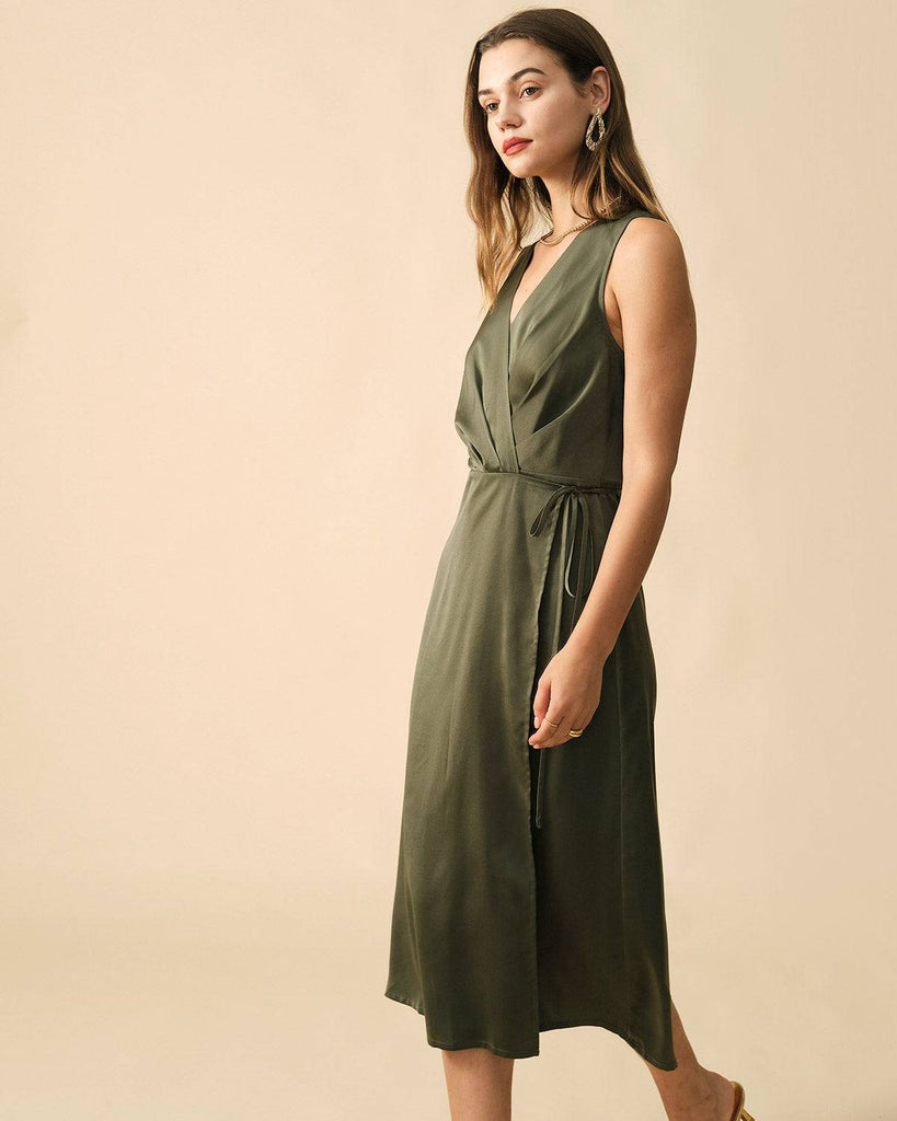 The Solid Sleeveless Wrap Midi Dress - Women's V Neck Summer Wrap Midi ...