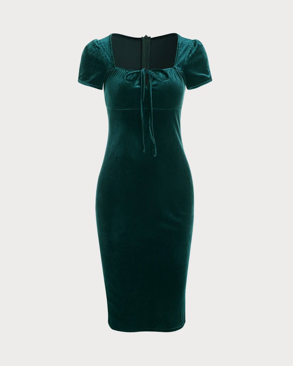 Rihoas Women's Velvet Party Dress Long Sleeve Crew Neck Bodycon Midi Dress, Dark Green / XL