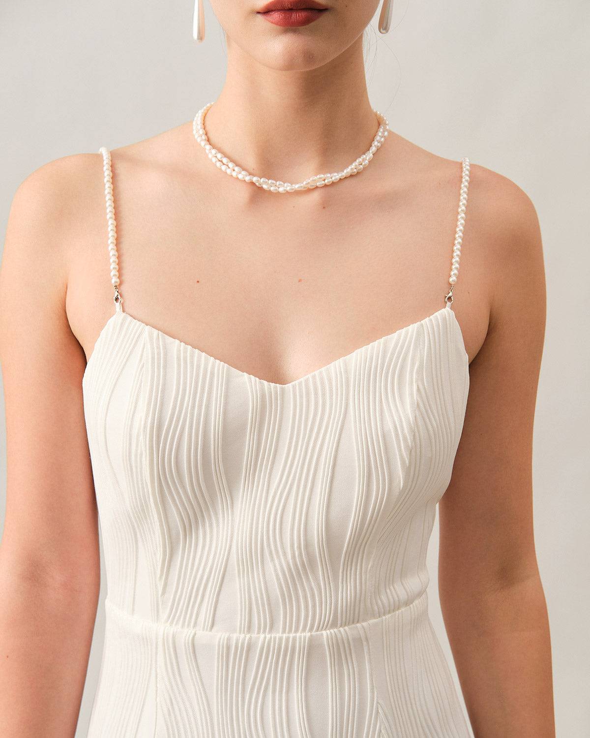 Pearl Adjustable Strap Tennis Dress - White