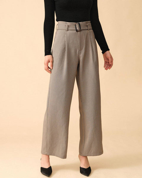 The Houndstooth Belted Straight Pants