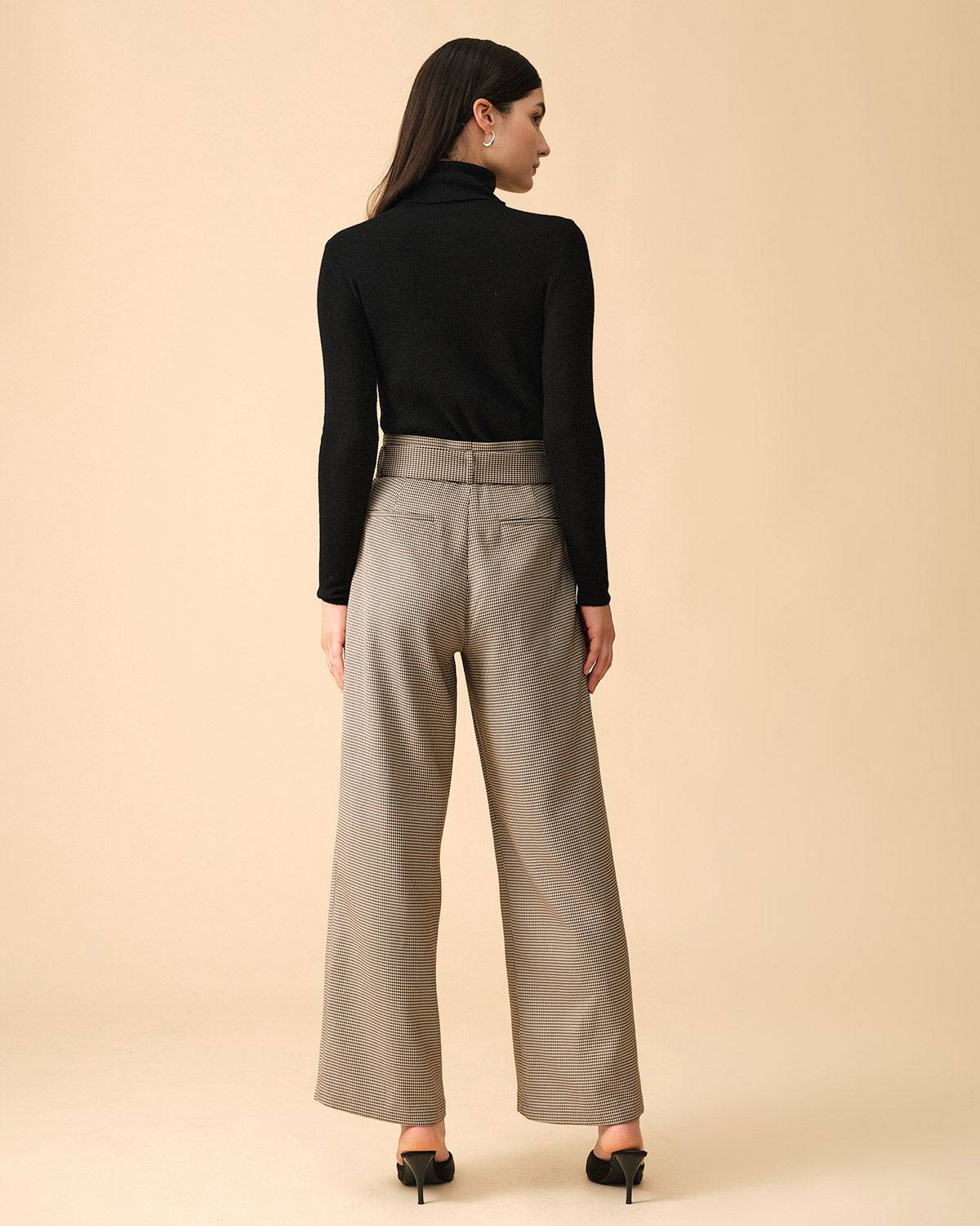 The Houndstooth Straight Pants & Reviews - Khaki - Bottoms | RIHOAS