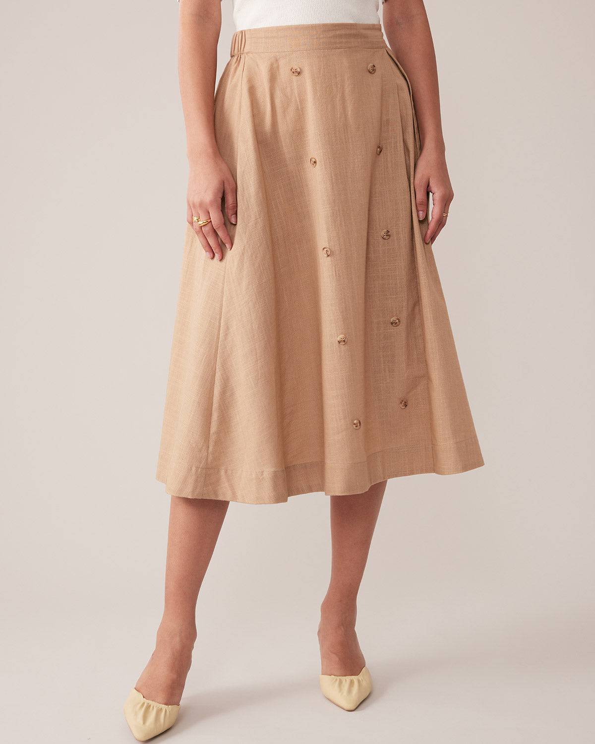 Curved Front Elastic Waist Midi Skirt - Women's A Line Elastic