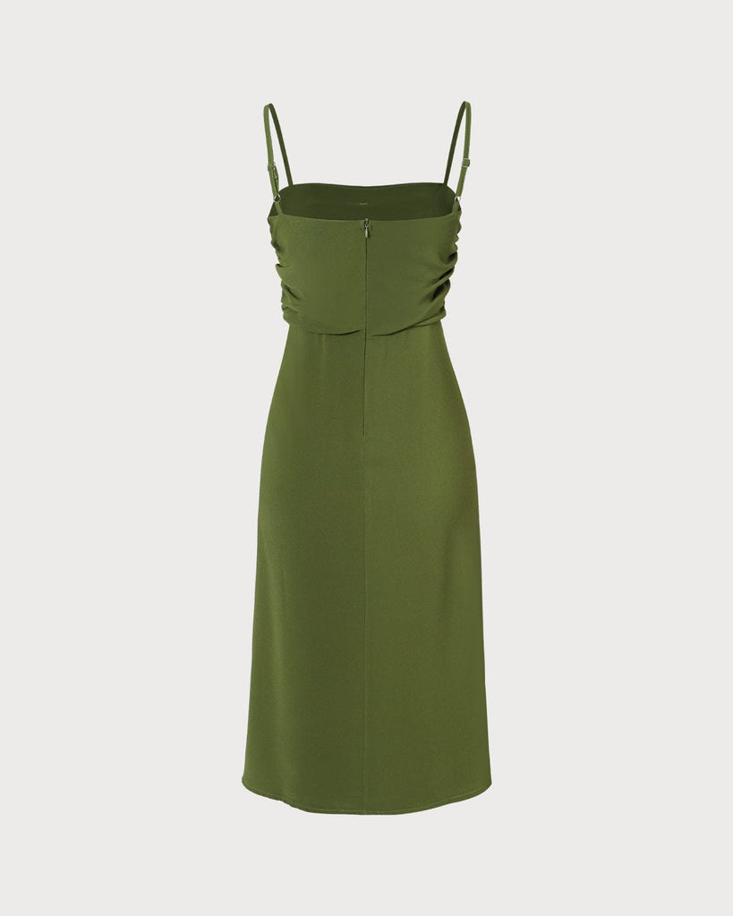 The Army Green Solid Pleated Midi Dress And Reviews Army Green Dresses Rihoas 1525