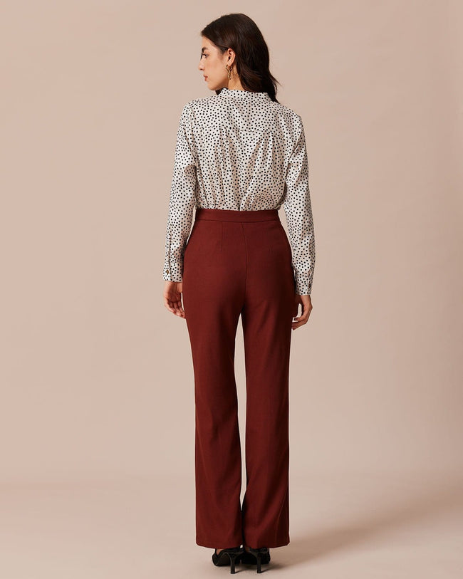 The Brick Red High Waisted Pleated Flare Pants