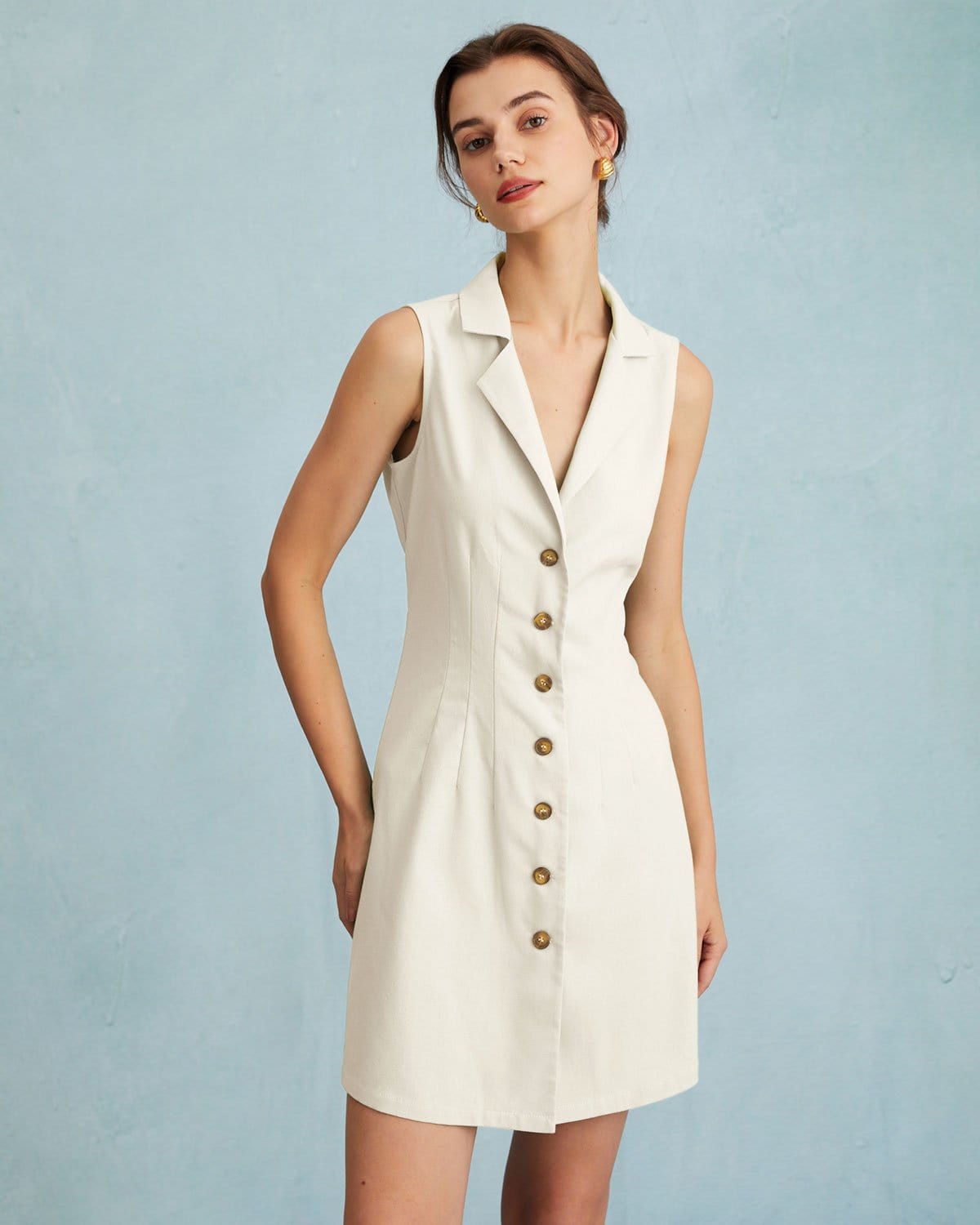 Front Knot Linen Shirt Dress - Light Beige - Mini dresses
