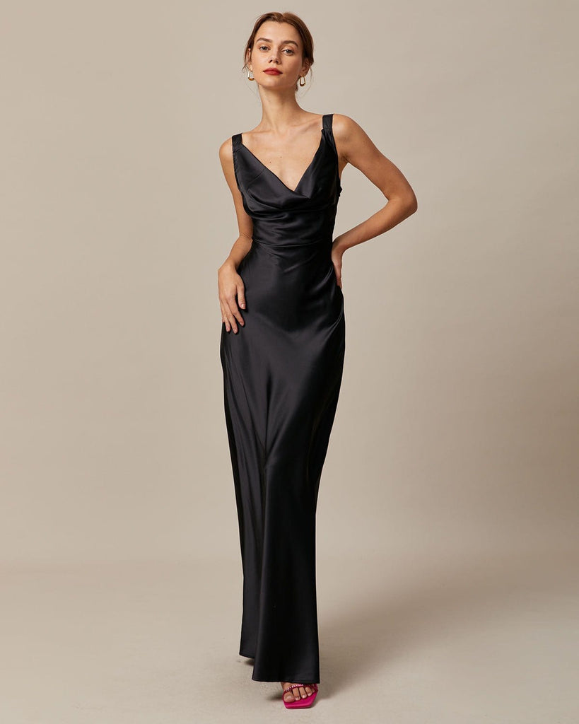 Buy Phases. Black Satin Dress with Tie On Straps. (Small) at Amazon.in