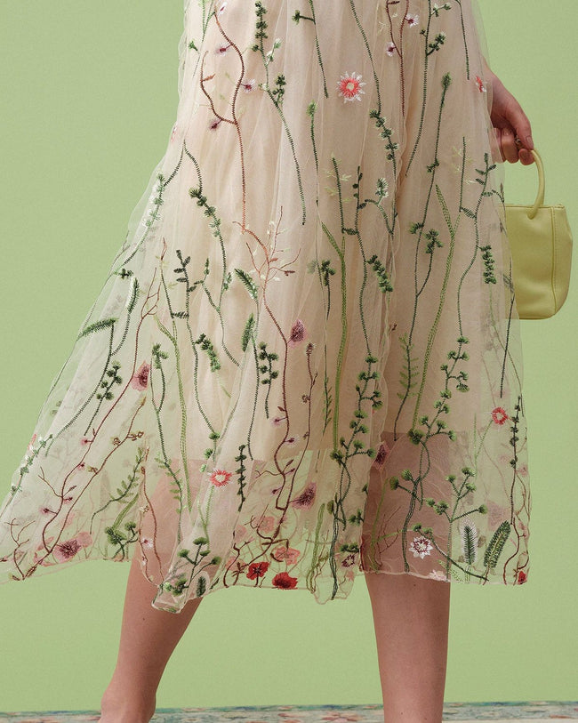 The High Waisted Floral Embroidery A line Midi Skirt Women s Floral Embroidered A Line Midi Skirt Beige Bottoms RIHOAS