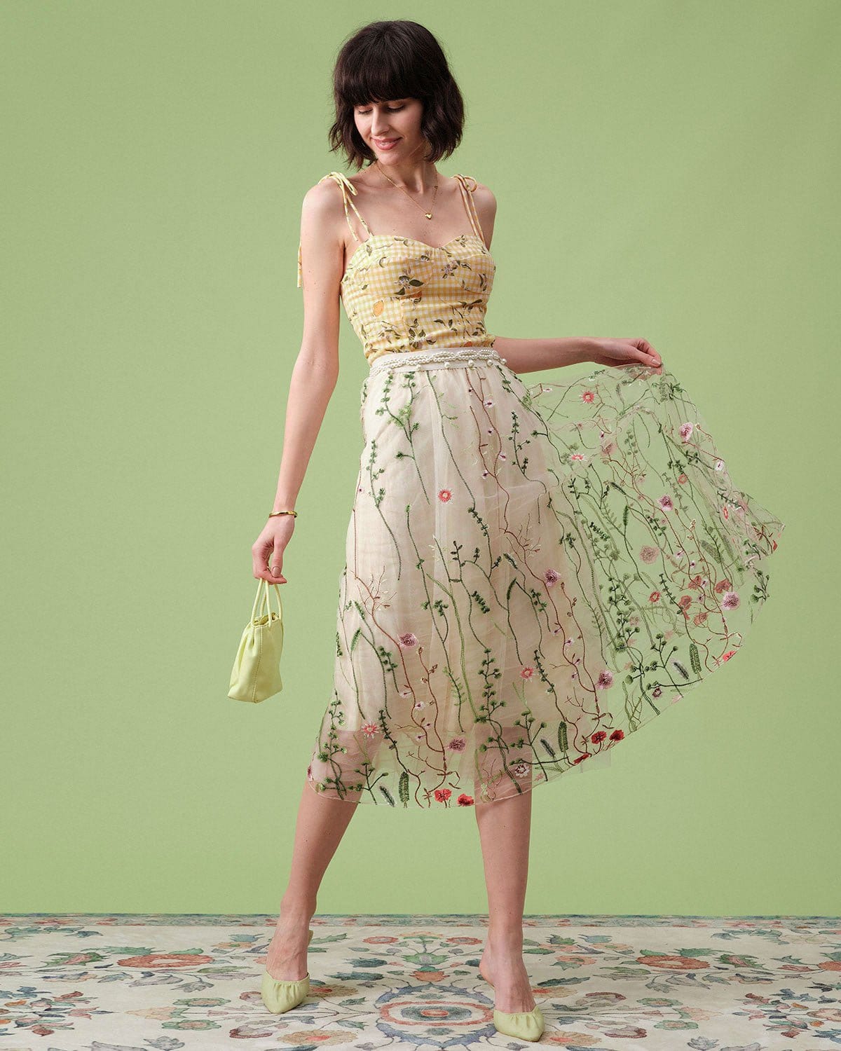 Floral Printed High Waist Mesh Skirt