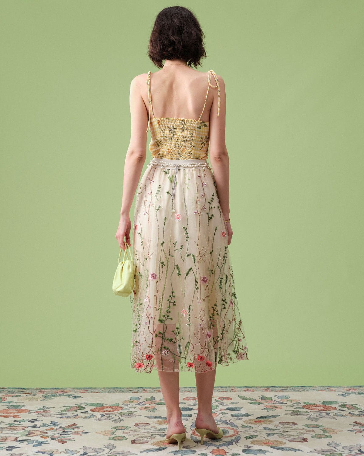 The High Waisted Floral Embroidery A-line Midi Skirt - Women's Floral  Embroidered A Line Midi Skirt - Beige - Bottoms