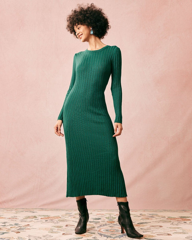 emerald green midi dress with sleeves