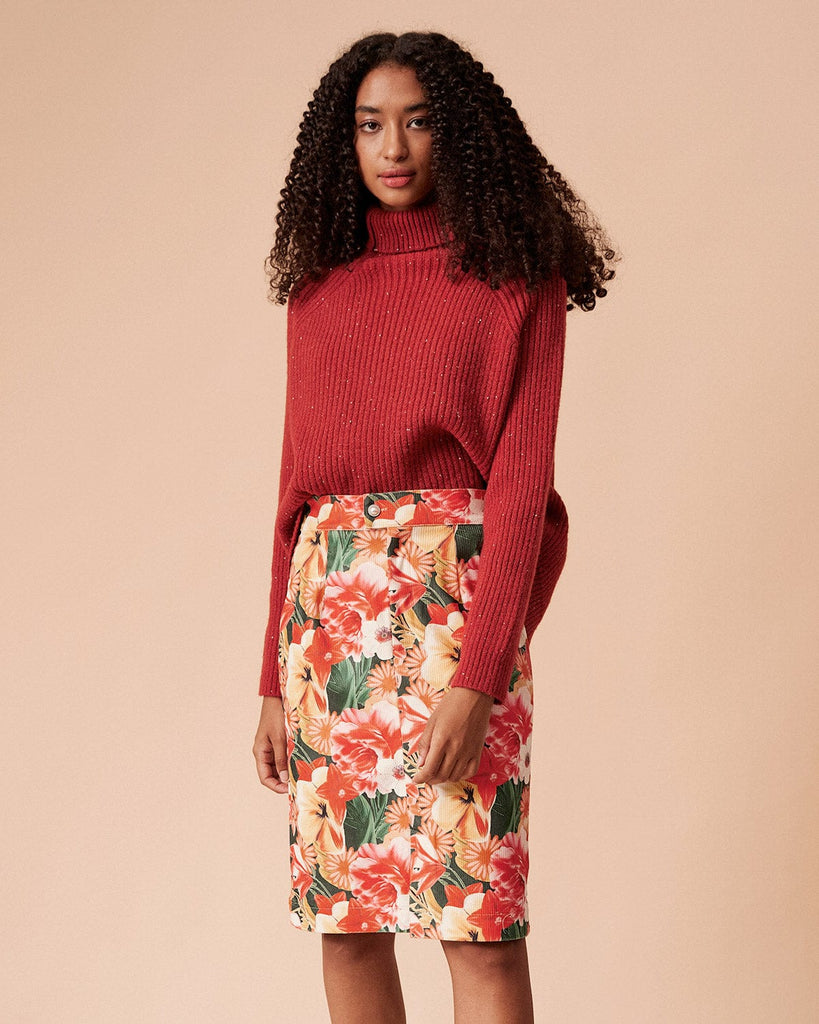 The High Waist Corduroy Floral Skirt Bottoms - RIHOAS