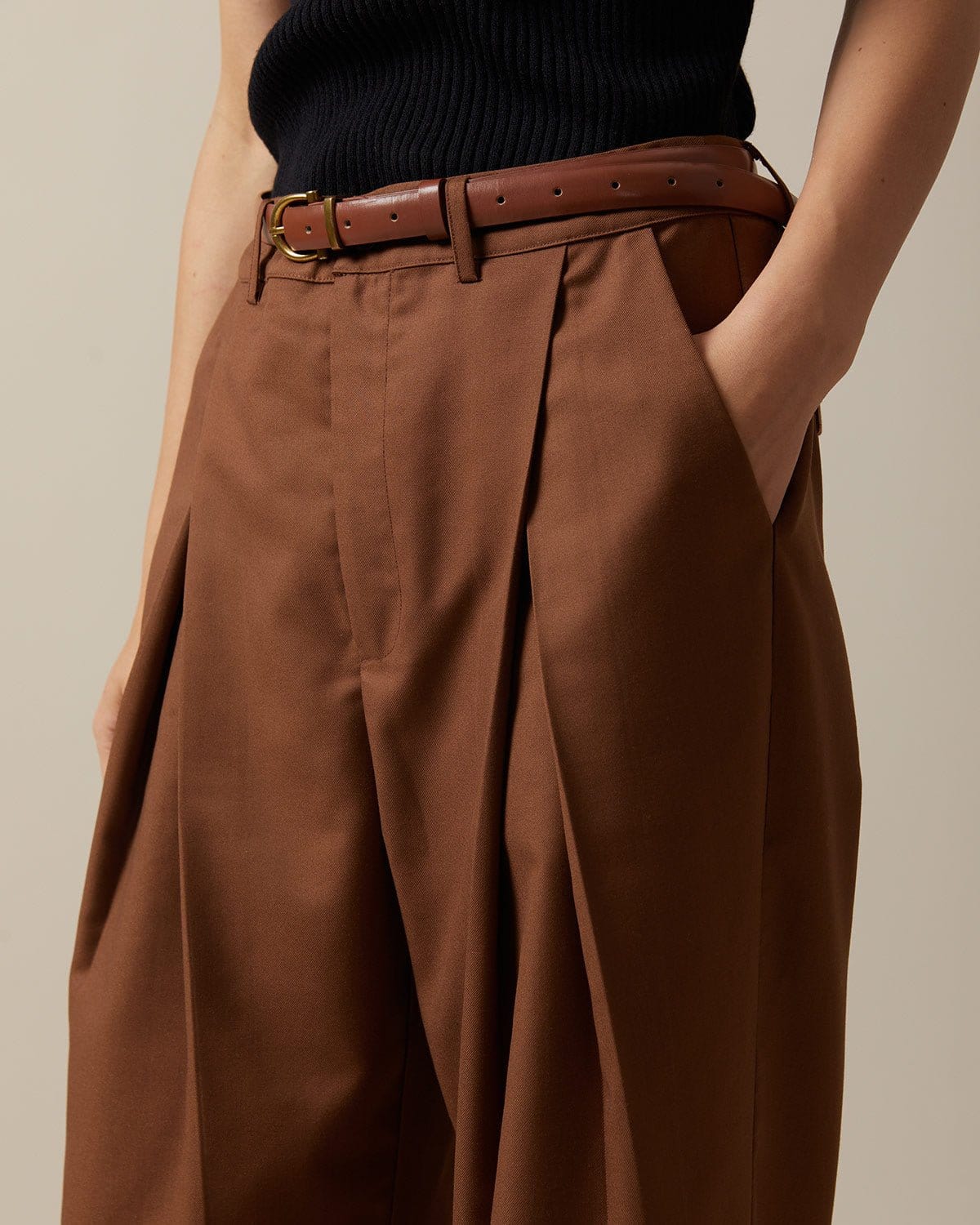 The Brown High Waisted Pleated Straight Pants - Women's High