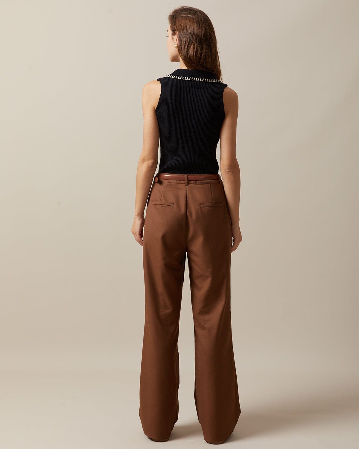 The Brown High Waisted Pleated Straight Pants