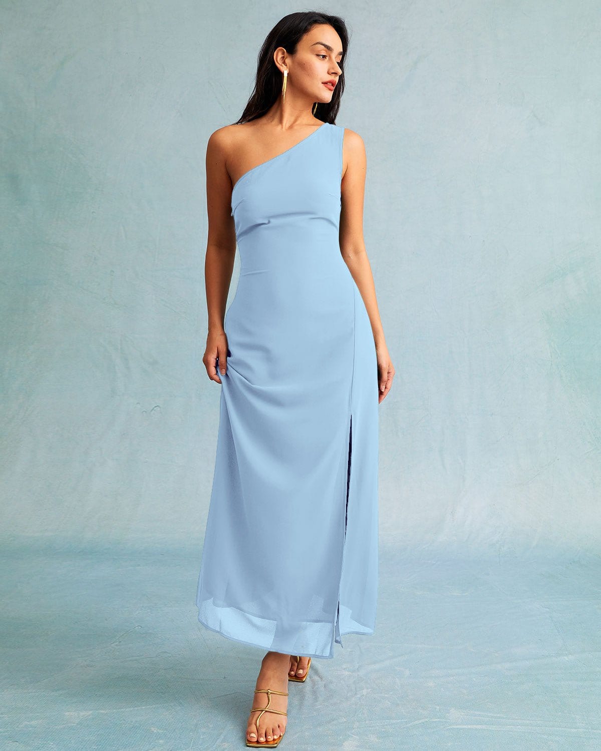 The Blue One Shoulder Sleeveless Maxi Dress