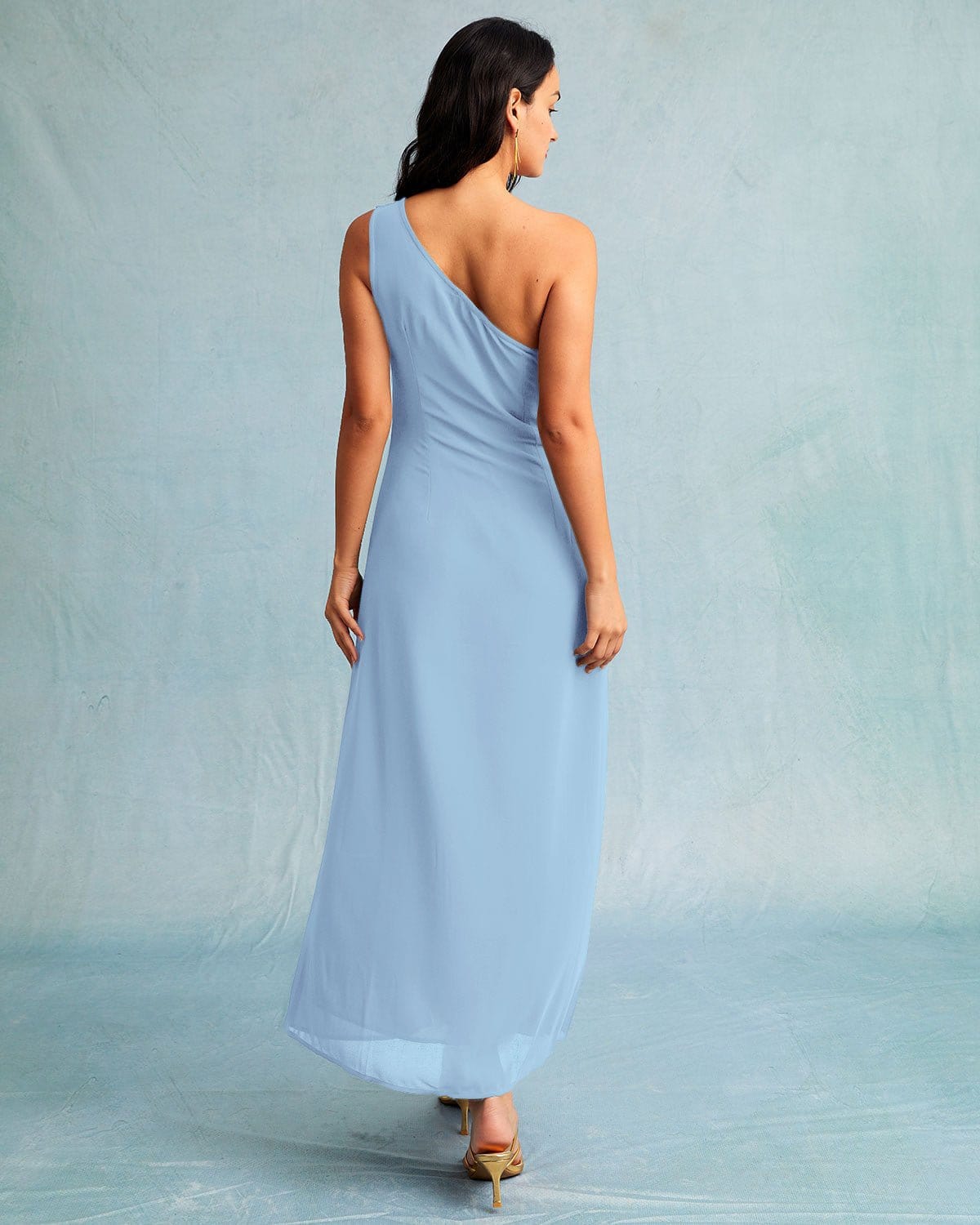 The Blue One Shoulder Sleeveless Maxi Dress