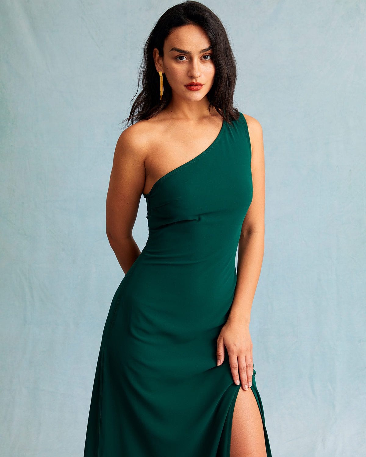 Green One Shoulder Sleeveless Maxi Dress - Women's Casual Sleeveless Maxi  Dress, Elegant Green - Black - Dresses