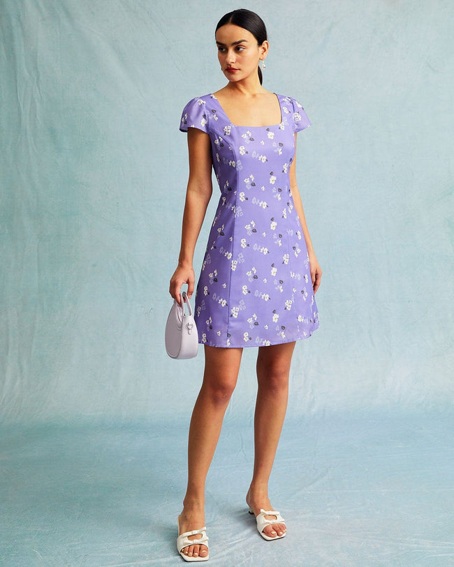 Purple floral deals dress short