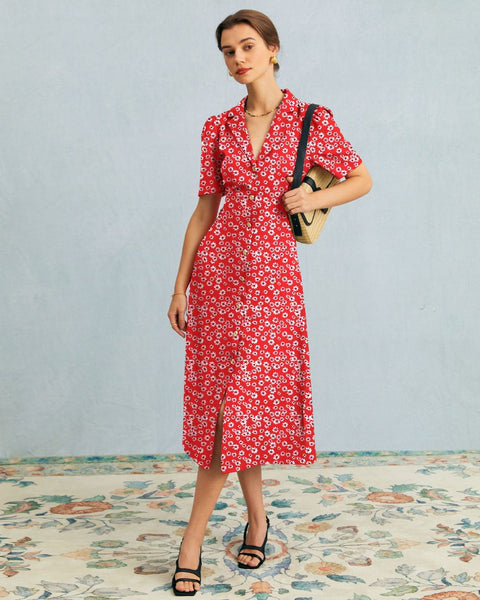 Zara red shop floral midi dress