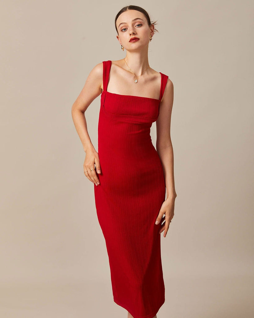 Vintage Style Red Square-neck Dress