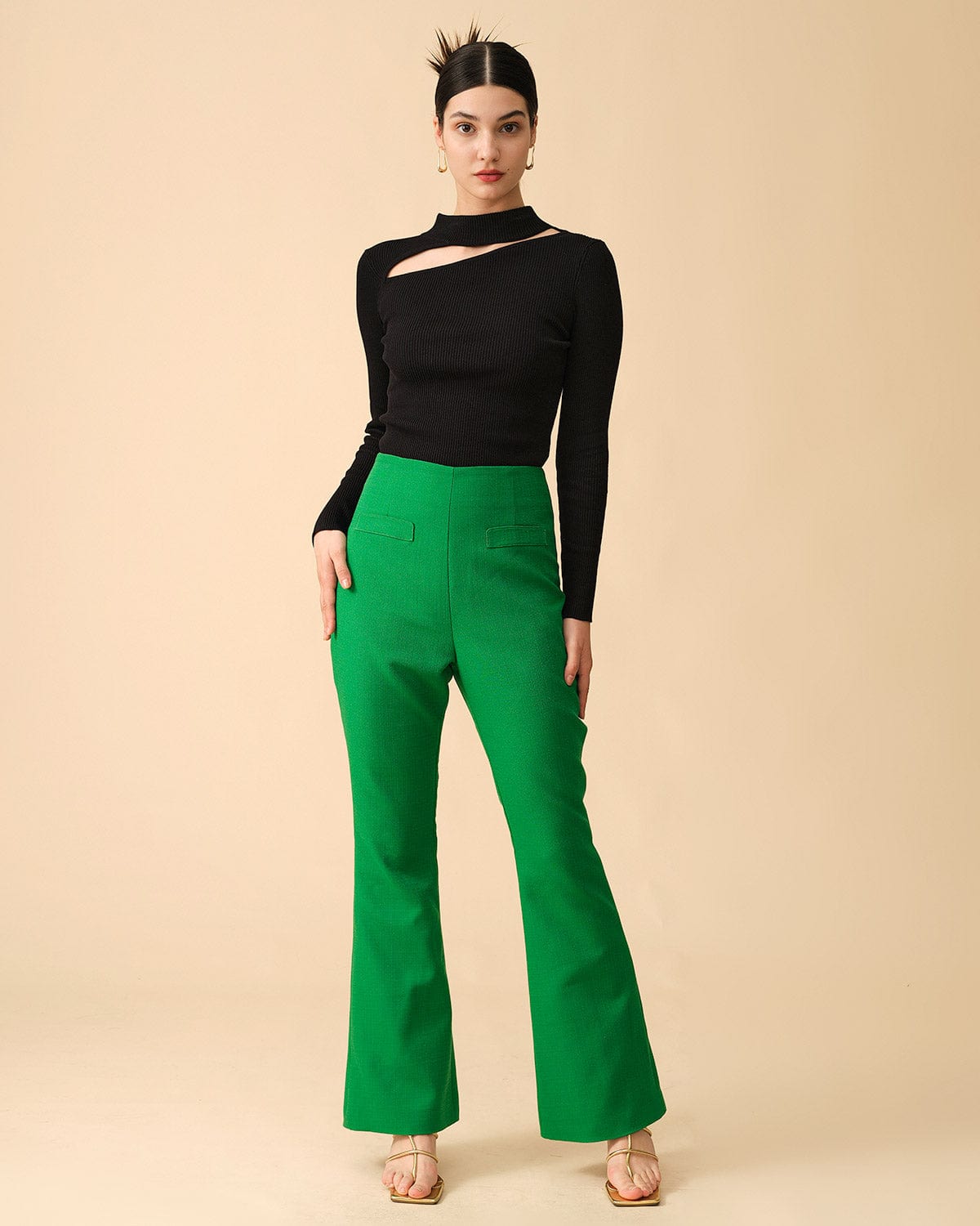 Women's Solid Color High Waist Slim Micro Flare Pants Corduroy Casual Pants