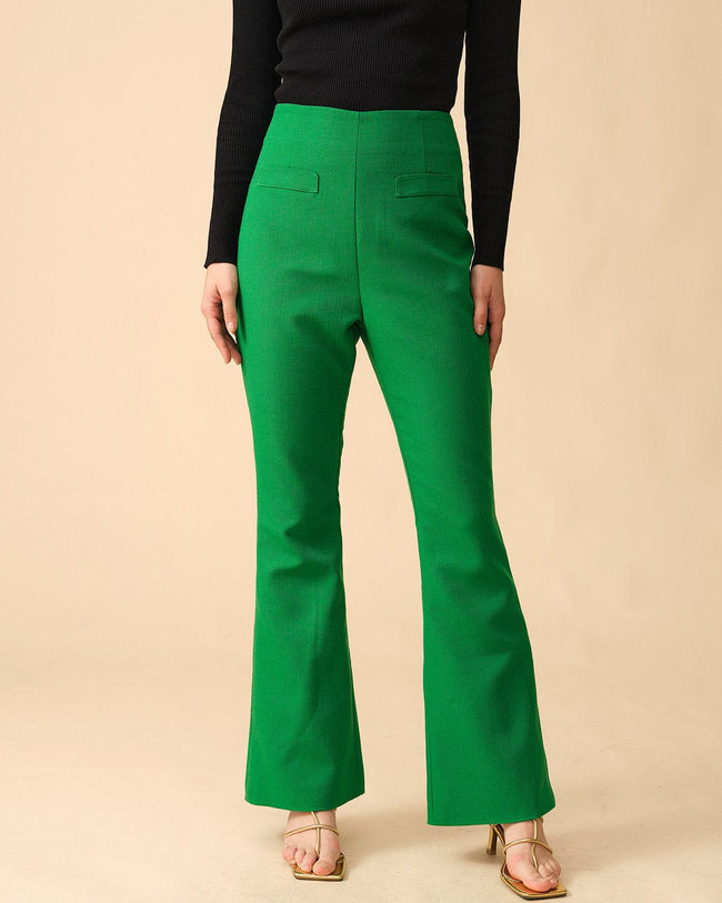 The Solid High-waisted Flare Pants & Reviews - Green - Bottoms
