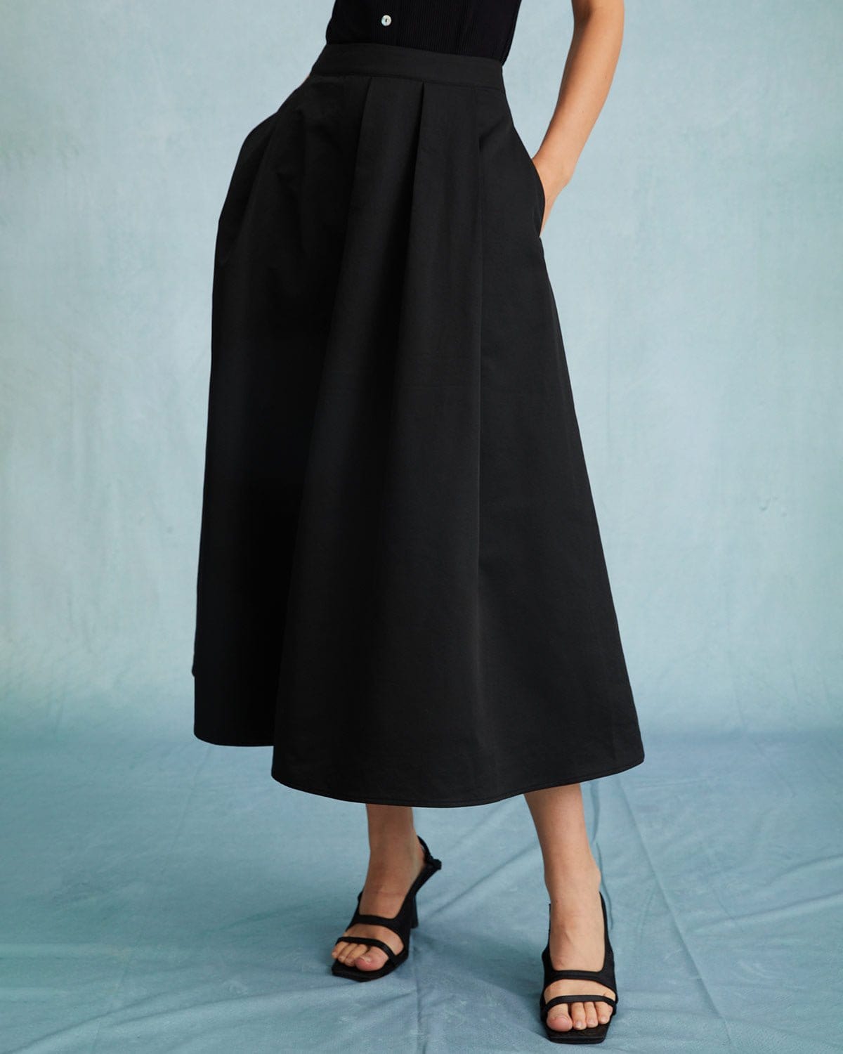 The Black High Waisted Pleated Midi Skirt & Reviews - Black - Bottoms