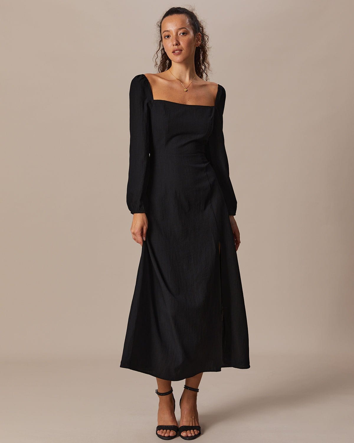 The Black Square Neck Long Sleeves Maxi Dress & Reviews - Black