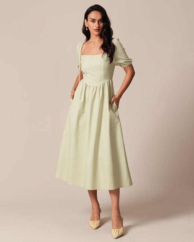 Rihoas Satin Floral Tie Strap Slit Midi Dress for Women, Light Green / XL