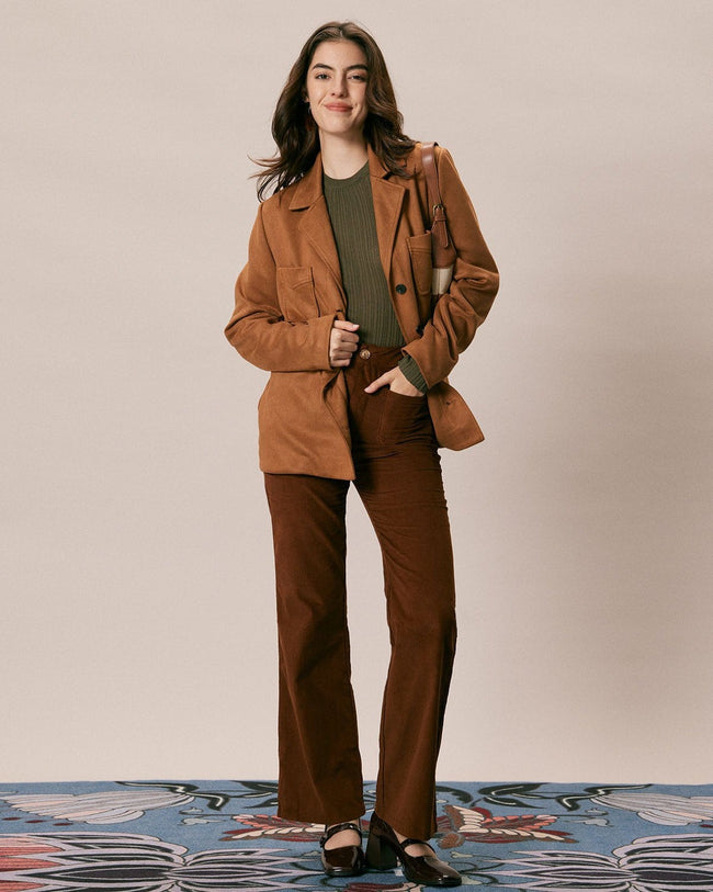 The Brown Lapel Pockets Button Suede Jacket