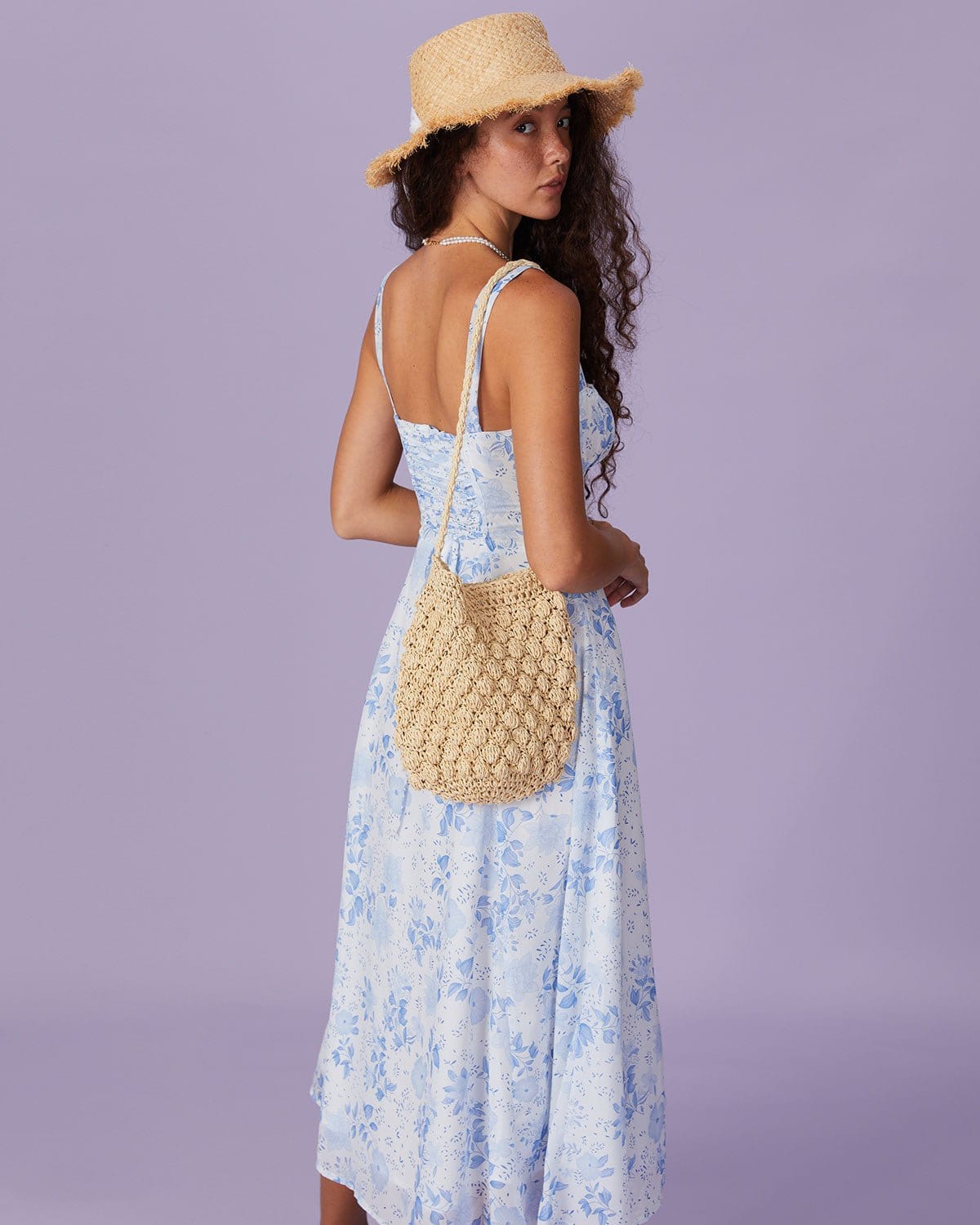 The Blue Square Neck Floral Ruched Midi Dress & Reviews - Blue - Dresses