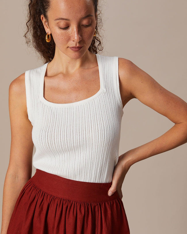 The White Square Neck Pointelle Knit Tank Top