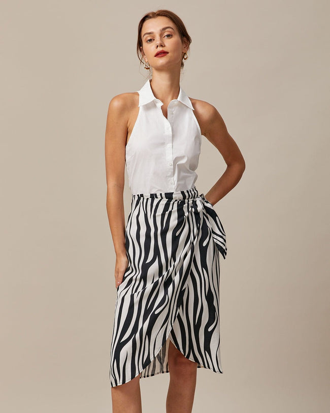 Zebra print 2025 wrap midi skirt